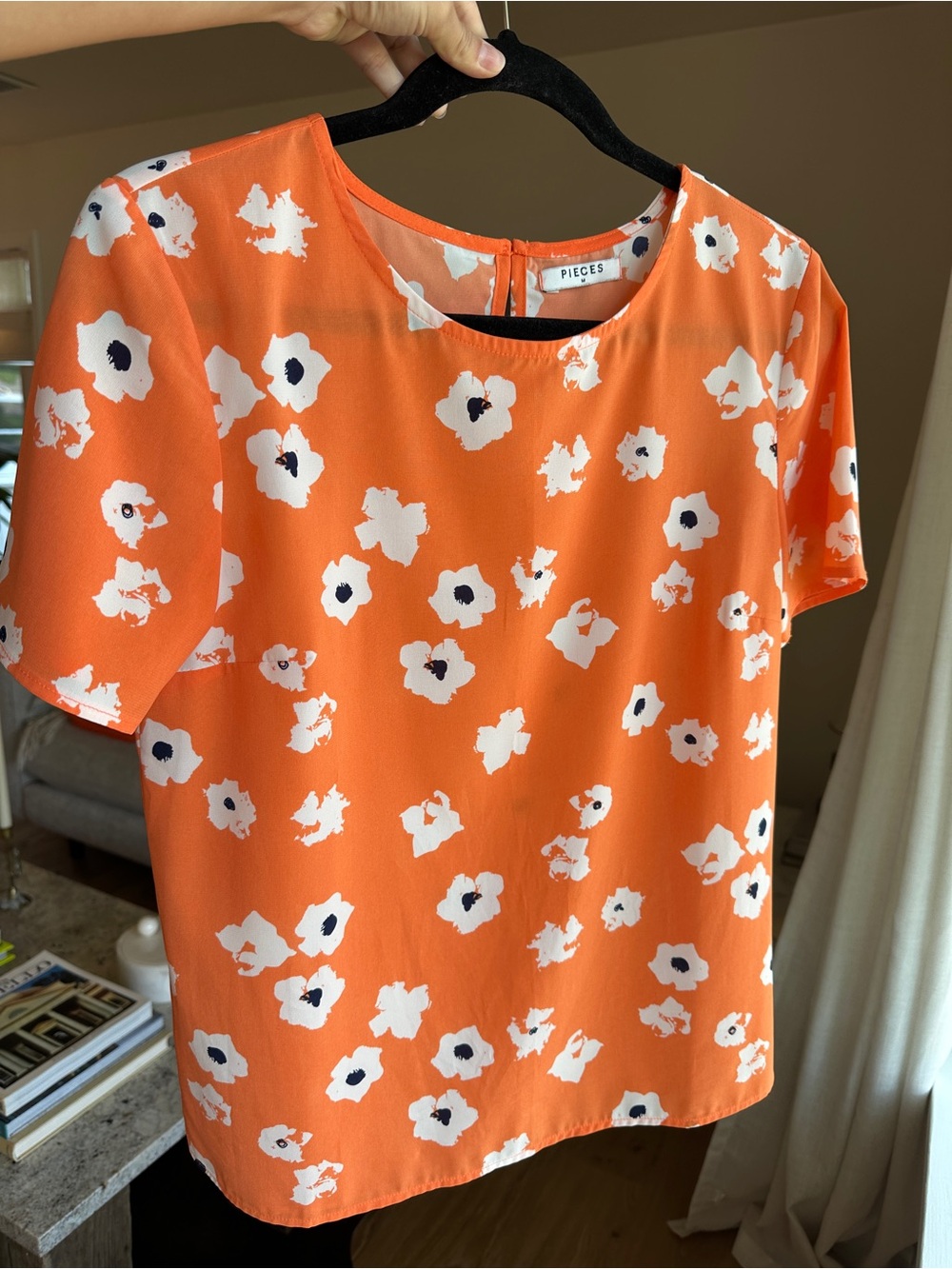 Pieces Orange Floral Print Blouse Size M